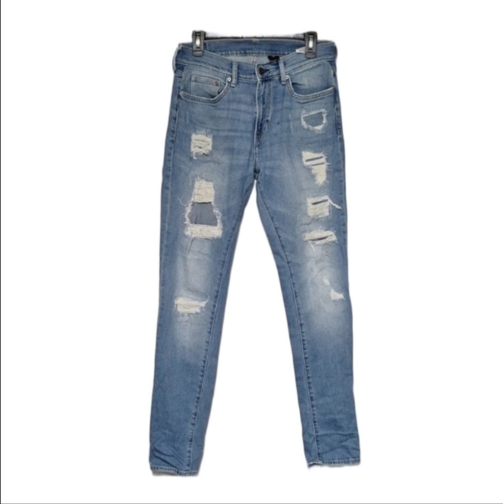 H&M Light Blue Heavy Distressed Skinny Jeans